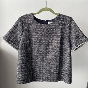 J. Crew Navy Blue Tweed Top with Short Sleeves